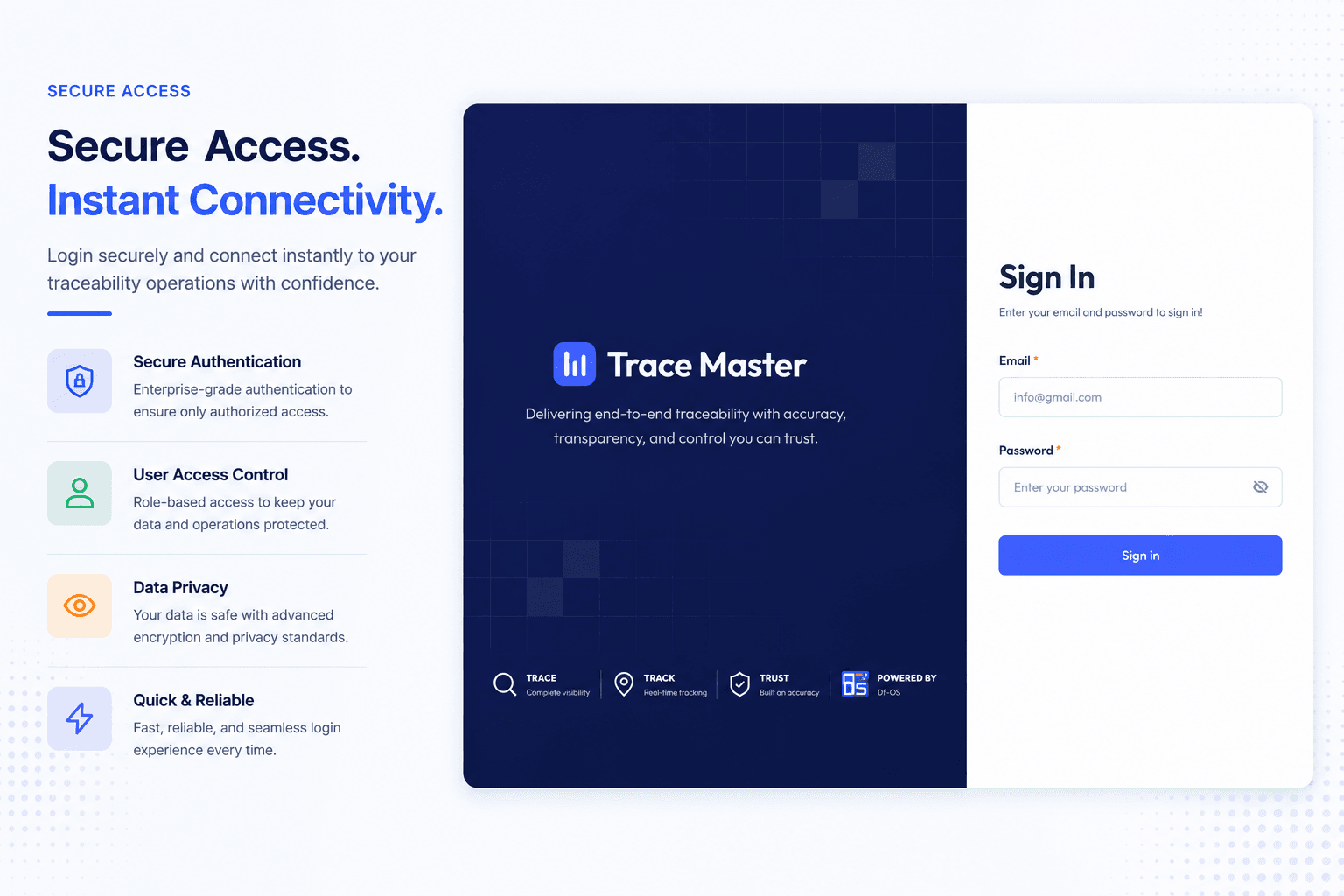 TraceMaster Secure Access Portal & Role-Based Identity Governance Interface