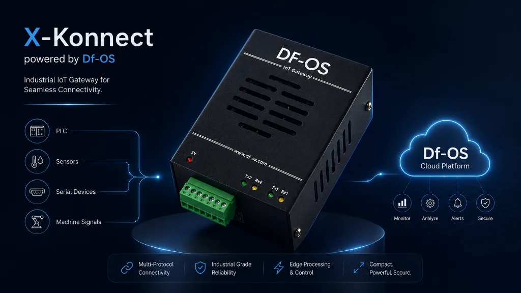 X-Konnect Industrial IoT Gateway overview graphic on pedestal
